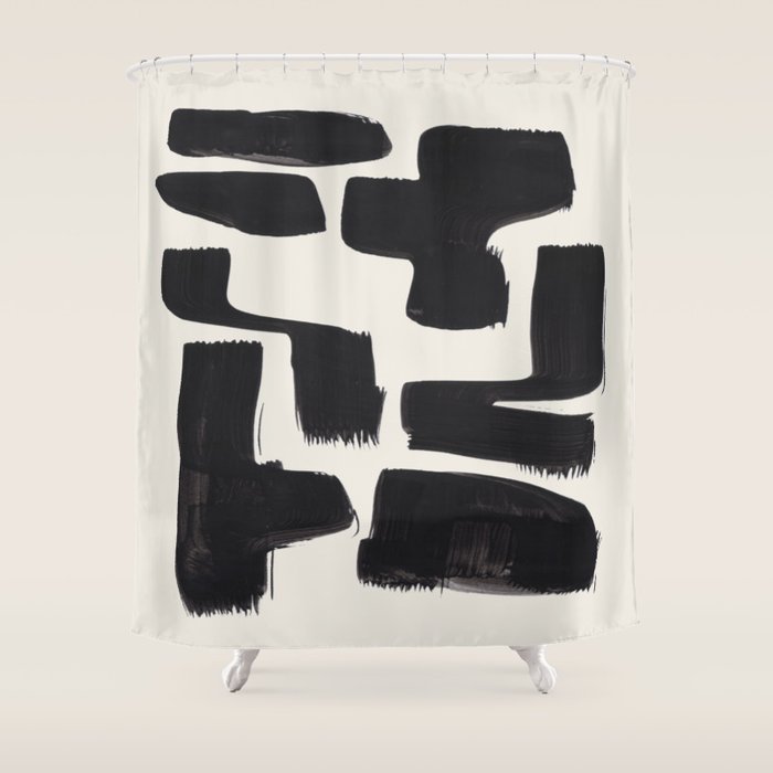 Mid Century Modern Minimalist Abstract Art Brush Strokes Black & White Ink Art Shapes Shower Curtain