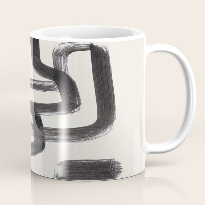 Mid Century Modern Minimalist Abstract Art Brush Strokes Black & White Ink Art Pipe Maze Coffee Mug