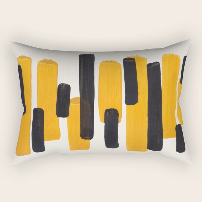 Mid Century Modern Abstract Painting Antique Yellow Black Bumble Bee Stripes Rectangular Pillow
