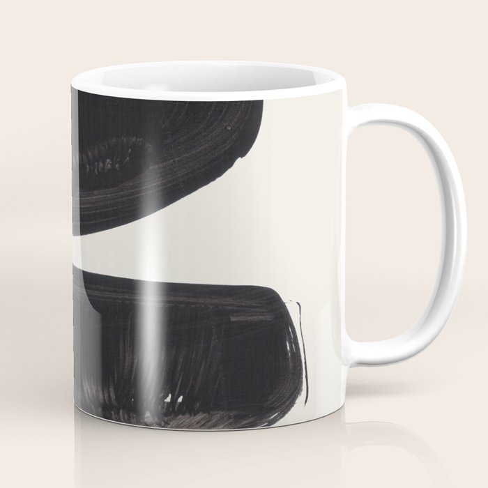 Mid Century Modern Minimalist Abstract Art Brush Strokes Black & White Ink Art Tribal Pebbles Coffee Mug