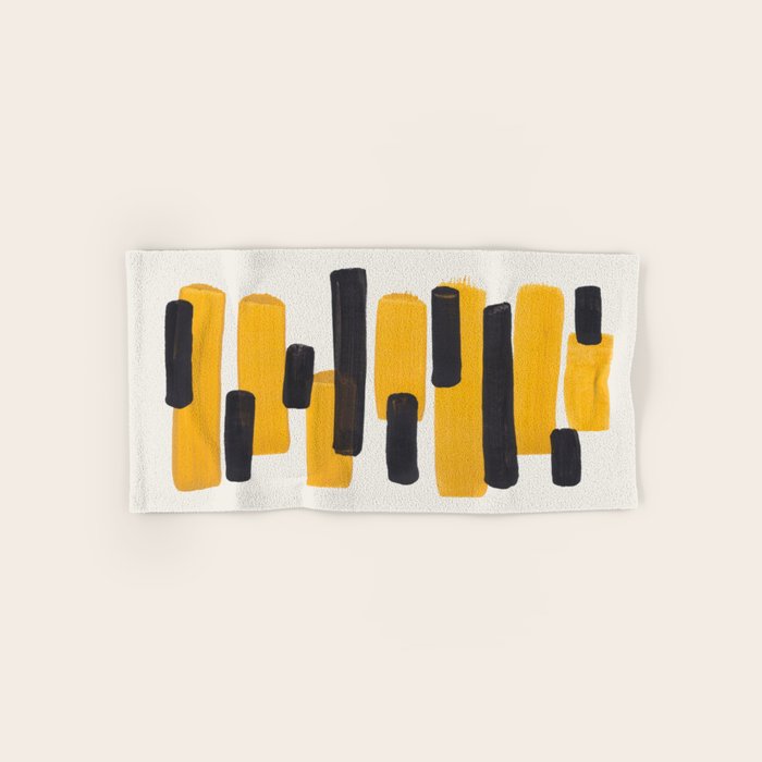 Mid Century Modern Abstract Painting Antique Yellow Black Bumble Bee Stripes Bath Towel