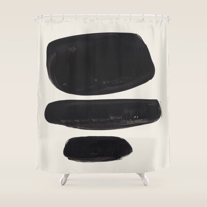 Mid Century Modern Minimalist Abstract Art Brush Strokes Black & White Ink Art Tribal Pebbles Shower Curtain