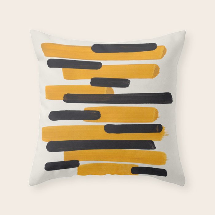 Mid Century Modern Abstract Painting Antique Yellow Black Bumble Bee Stripes Throw Pillow
