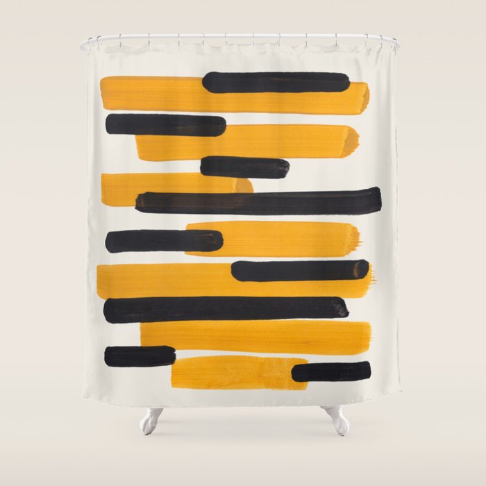 Mid Century Modern Abstract Painting Antique Yellow Black Bumble Bee Stripes Shower Curtain