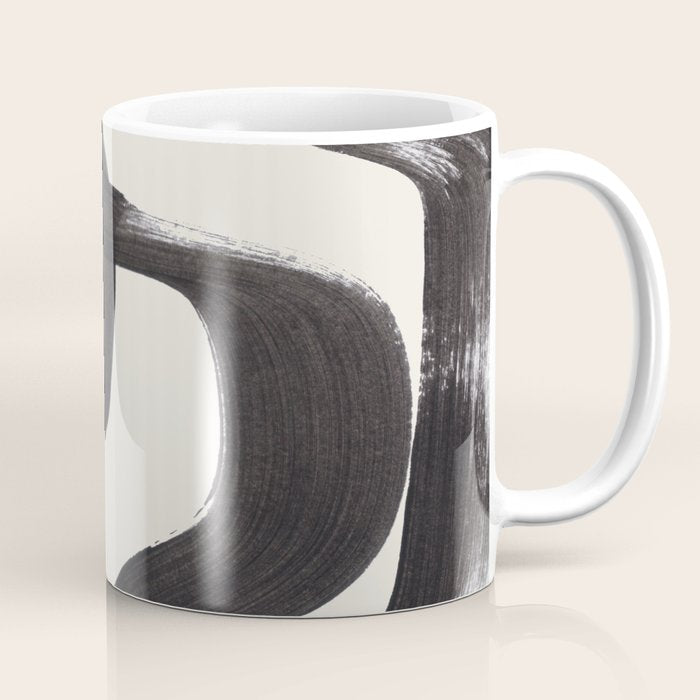 Mid Century Modern Minimalist Abstract Art Brush Strokes Black & White Ink Art Ripple Lines Coffee Mug