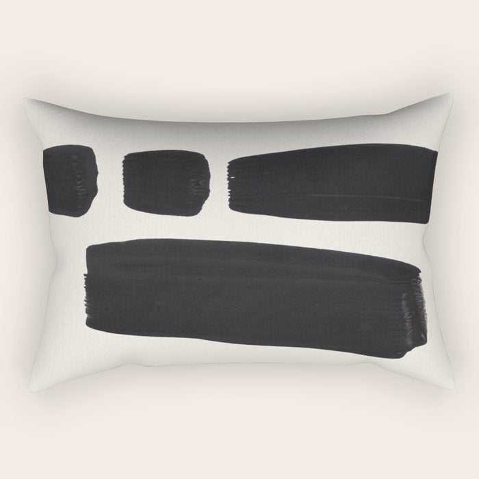 Mid Century Modern Minimalist Abstract Art Brush Strokes Black & White Ink Art Square Shapes Rectangular Pillow