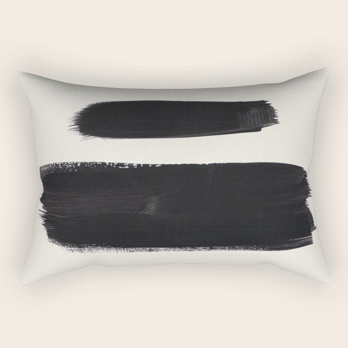 Mid Century Modern Minimalist Abstract Art Brush Strokes Black & White Ink Art Brush Strokes Rectangular Pillow