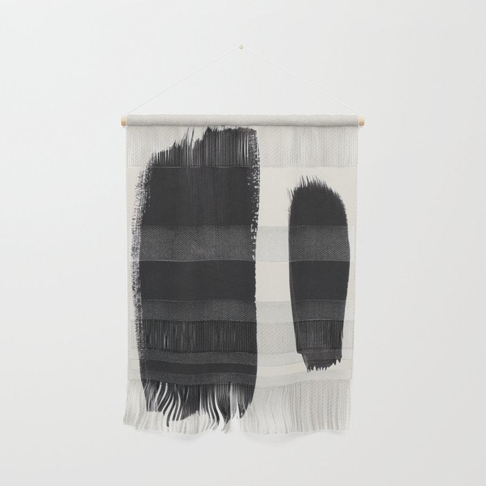 Mid Century Modern Minimalist Abstract Art Brush Strokes Black & White Ink Art Brush Strokes Wall Hanging