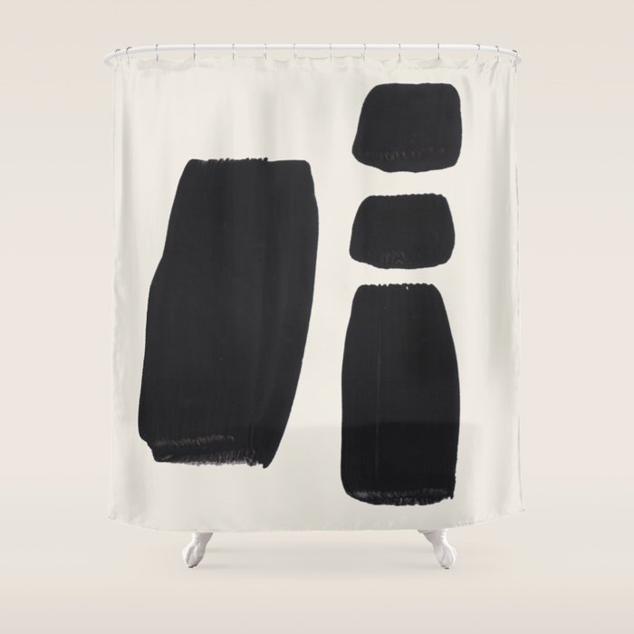 Mid Century Modern Minimalist Abstract Art Brush Strokes Black & White Ink Art Square Shapes Shower Curtain