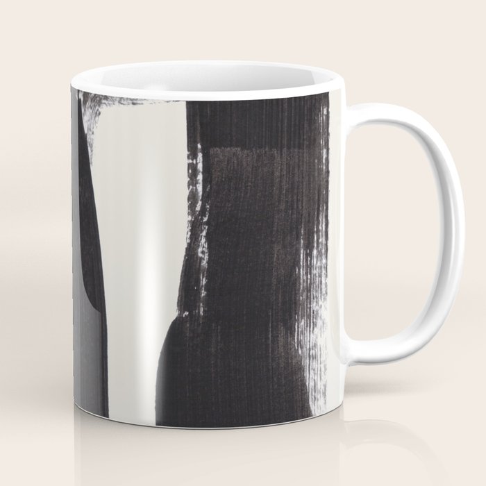 Mid Century Modern Minimalist Abstract Art Brush Strokes Black & White Ink Art Ancient Stripes Coffee Mug