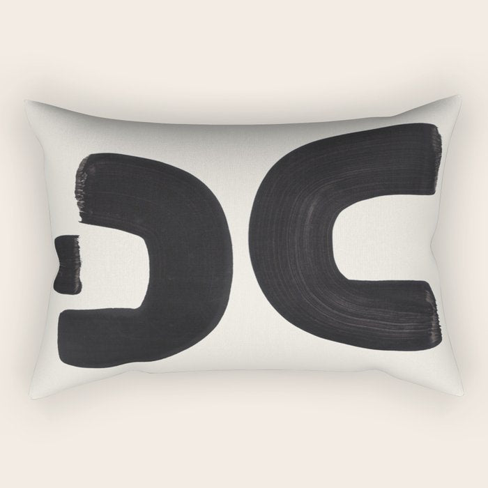 Mid Century Modern Minimalist Abstract Art Brush Strokes Black & White Ink Art Tribal Marking Rectangular Pillow