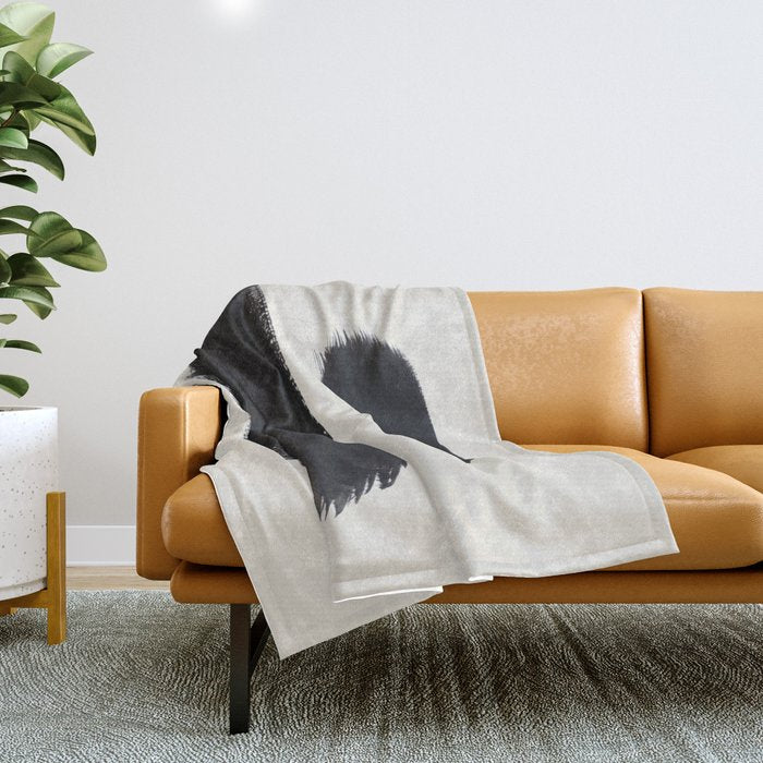 Mid Century Modern Minimalist Abstract Art Brush Strokes Black & White Ink Art Brush Strokes Throw Blanket