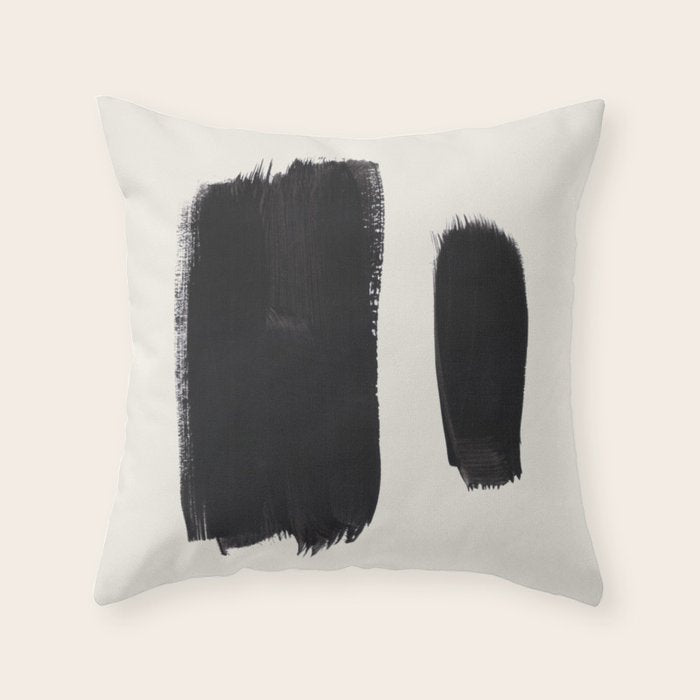 Mid Century Modern Minimalist Abstract Art Brush Strokes Black & White Ink Art Brush Strokes Throw Pillow