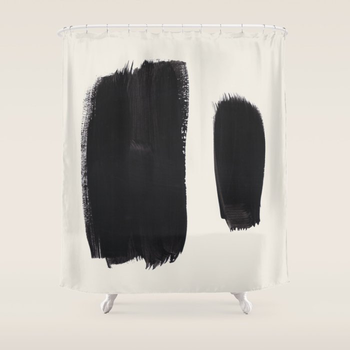 Mid Century Modern Minimalist Abstract Art Brush Strokes Black & White Ink Art Brush Strokes Shower Curtain