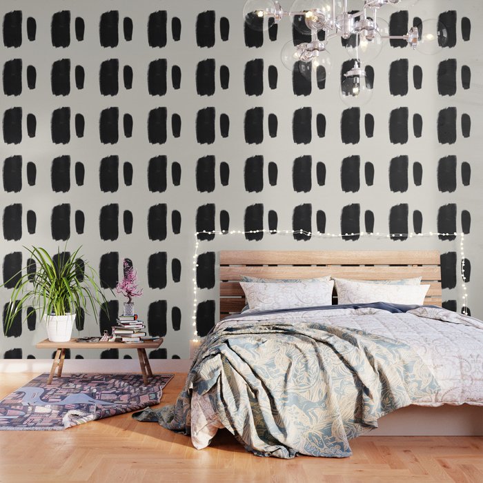 Mid Century Modern Minimalist Abstract Art Brush Strokes Black & White Ink Art Brush Strokes Wallpaper
