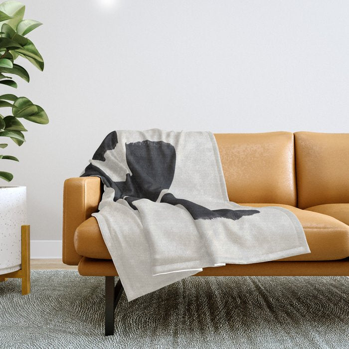 Mid Century Modern Minimalist Abstract Art Brush Strokes Black & White Ink Art Tribal Marking Throw Blanket
