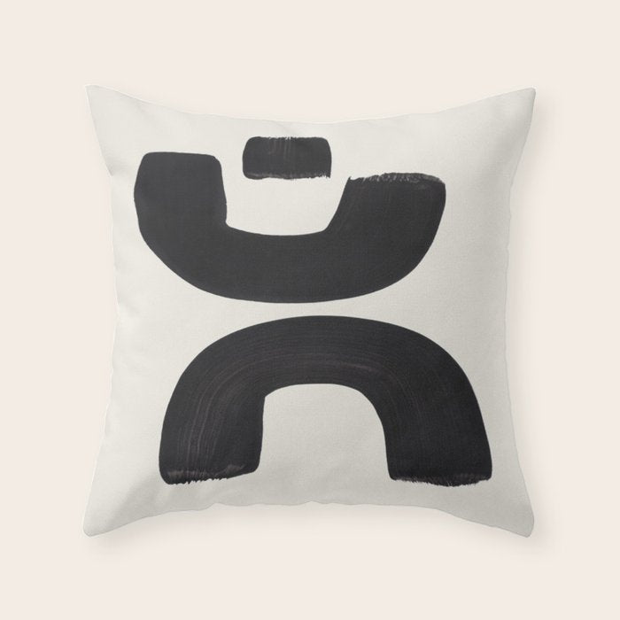 Mid Century Modern Minimalist Abstract Art Brush Strokes Black & White Ink Art Tribal Marking Throw Pillow