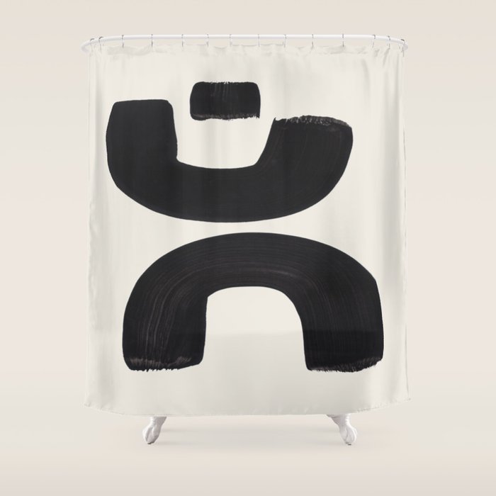 Mid Century Modern Minimalist Abstract Art Brush Strokes Black & White Ink Art Tribal Marking Shower Curtain