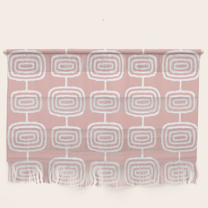 Mid Century Modern Atomic Rings Pattern Dusty Rose Wall Hanging