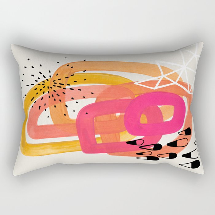 Mid Century Modern Abstract Colorful Art Ombre Magenta Yellow Circles Raindrops Geometric Pattern Rectangular Pillow