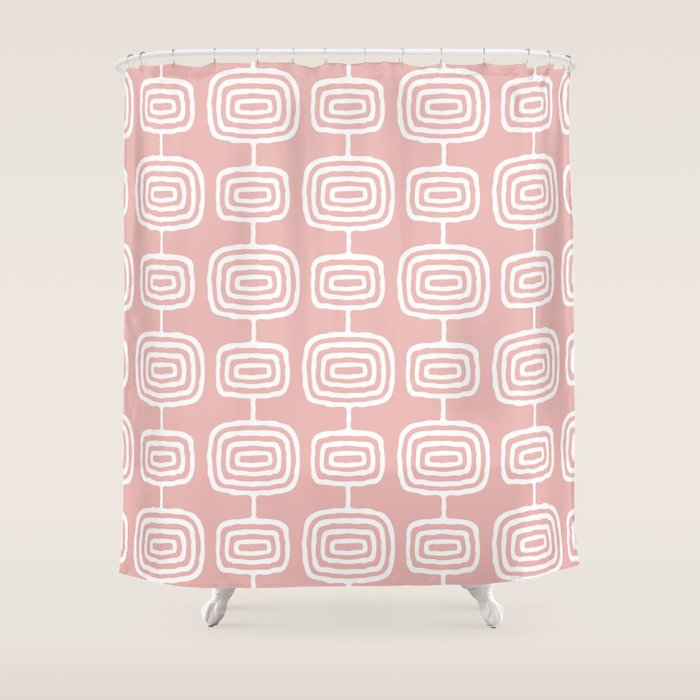 Mid Century Modern Atomic Rings Pattern Dusty Rose Shower Curtain