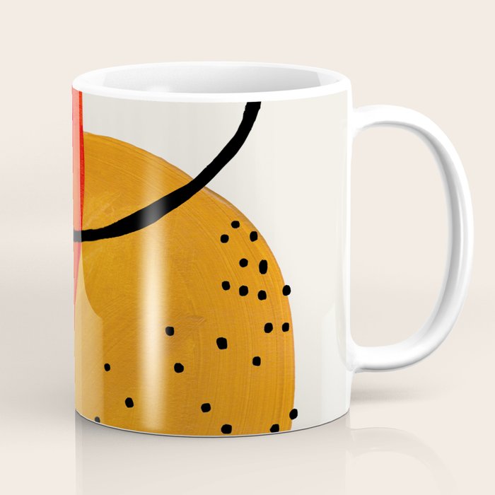 Mid Century Modern Abstract Colorful Art Yellow Ball Orange Shapes Orbit Black Pattern Coffee Mug