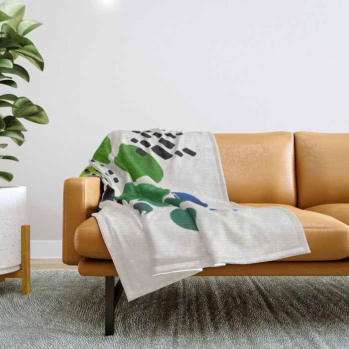 Fun Abstract Minimalist Mid Century Modern Colorful Shapes Lime Green Blue Watercolor Bubbles Throw Blanket