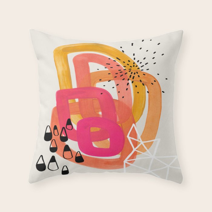 Mid Century Modern Abstract Colorful Art Ombre Magenta Yellow Circles Raindrops Geometric Pattern Throw Pillow