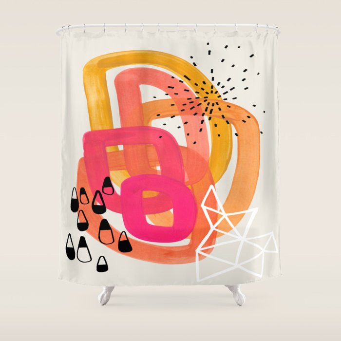 Mid Century Modern Abstract Colorful Art Ombre Magenta Yellow Circles Raindrops Geometric Pattern Shower Curtain