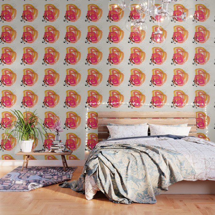 Mid Century Modern Abstract Colorful Art Ombre Magenta Yellow Circles Raindrops Geometric Pattern Wallpaper