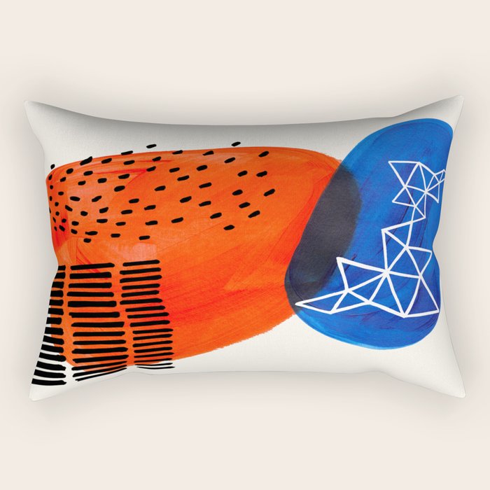 Mid Century Modern Abstract Minimalist Fun Colorful Shapes Patterns Orange Blue Bubbles Organic Rectangular Pillow