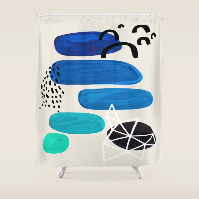 Fun Abstract Minimalist Mid Century Modern Colorful Shapes Marine Green Blue Ombre Watercolor Bubble Shower Curtain