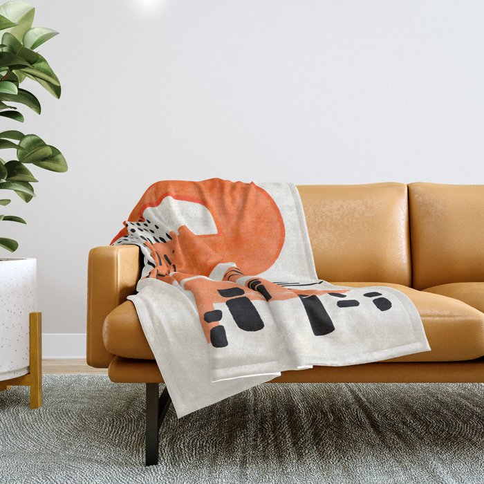 Mid Century Modern Abstract Minimalist Fun Colorful Shapes Patterns Orange Watercolor Wiggle Stroke Throw Blanket