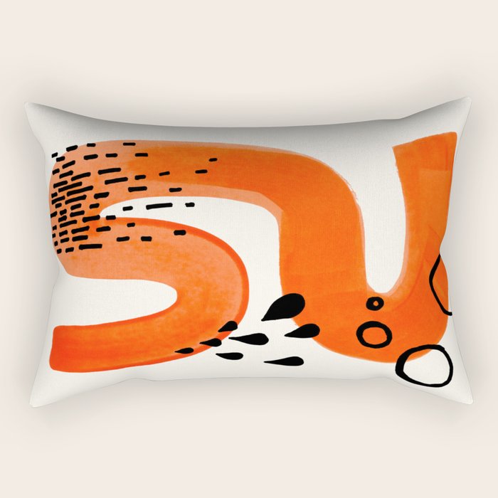Mid Century Modern Abstract Minimalist Fun Colorful Shapes Patterns Orange Brush Stroke Watercolor Rectangular Pillow