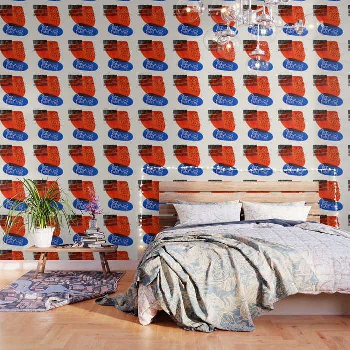 Mid Century Modern Abstract Minimalist Fun Colorful Shapes Patterns Orange Blue Bubbles Organic Wallpaper