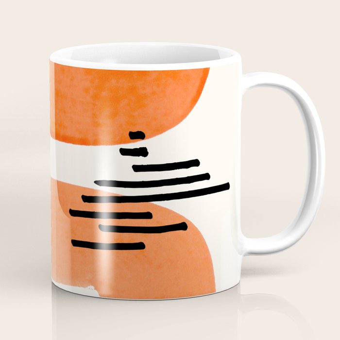 Mid Century Modern Abstract Minimalist Fun Colorful Shapes Patterns Orange Watercolor Wiggle Stroke Coffee Mug