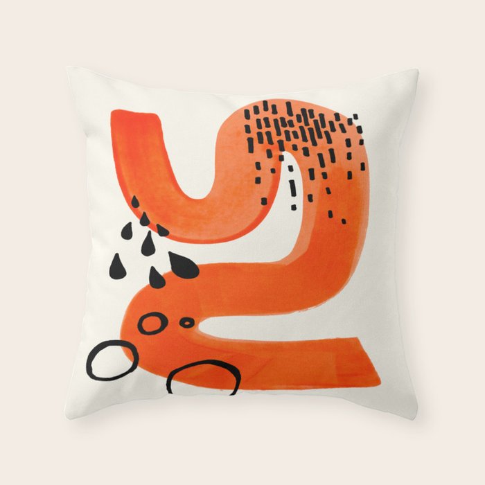 Mid Century Modern Abstract Minimalist Fun Colorful Shapes Patterns Orange Brush Stroke Watercolor Throw Pillow