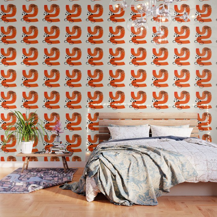 Mid Century Modern Abstract Minimalist Fun Colorful Shapes Patterns Orange Brush Stroke Watercolor Wallpaper