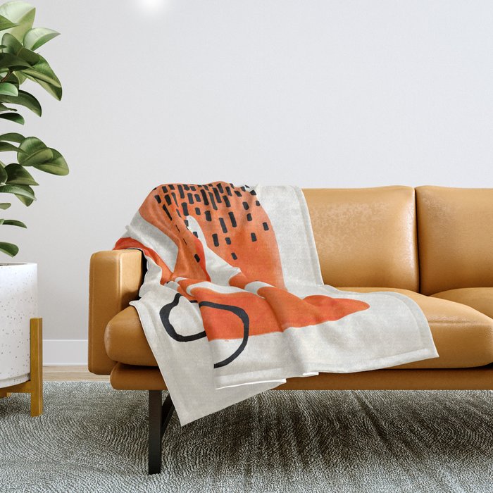 Mid Century Modern Abstract Minimalist Fun Colorful Shapes Patterns Orange Brush Stroke Watercolor Throw Blanket