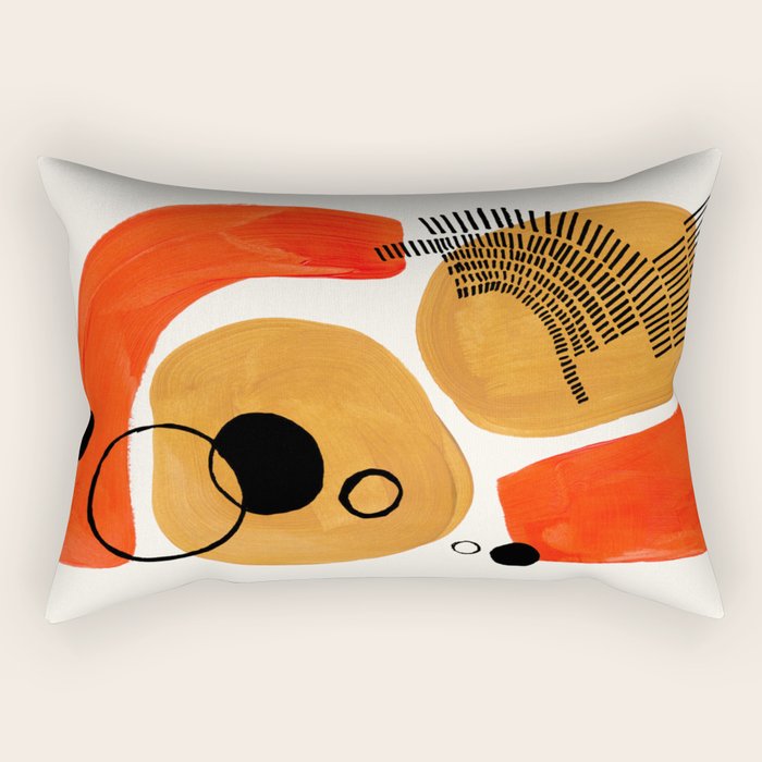 Mid Century Modern Abstract Minimalist Retro Vintage Style Yellow Ochre Orange Organic Shapes With I Rectangular Pillow