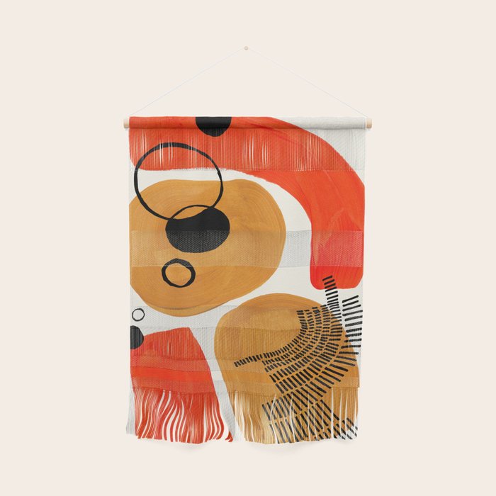 Mid Century Modern Abstract Minimalist Retro Vintage Style Yellow Ochre Orange Organic Shapes With I Wall Hanging