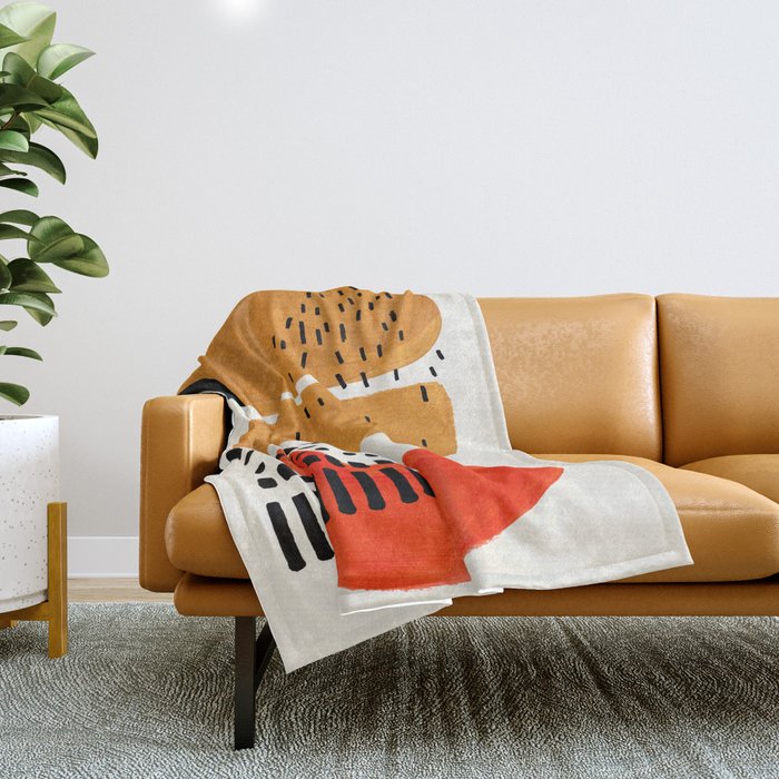 Mid Century Modern Abstract Minimalist Retro Vintage Style Fun Playful Ochre Yellow Ochre Orange  Throw Blanket