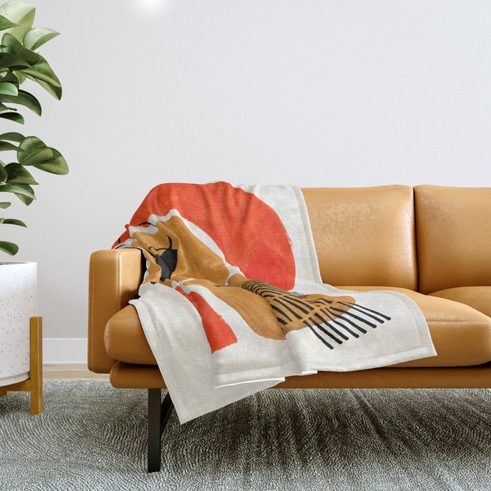 Mid Century Modern Abstract Minimalist Retro Vintage Style Yellow Ochre Orange Organic Shapes With I Throw Blanket