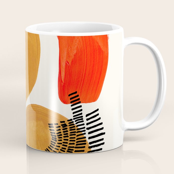 Mid Century Modern Abstract Minimalist Retro Vintage Style Yellow Ochre Orange Organic Shapes With I Coffee Mug