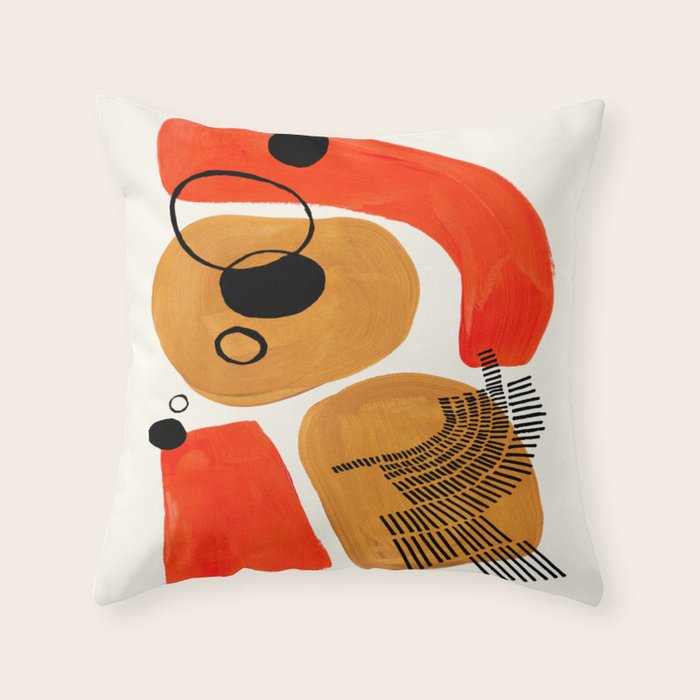 Mid Century Modern Abstract Minimalist Retro Vintage Style Yellow Ochre Orange Organic Shapes With I Throw Pillow