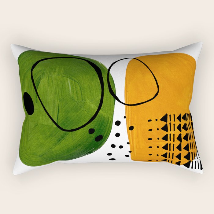 Modern Mid Century Fun Colorful Abstract Minimalist Painting Olive Green Yellow Ochre Buns Rectangular Pillow