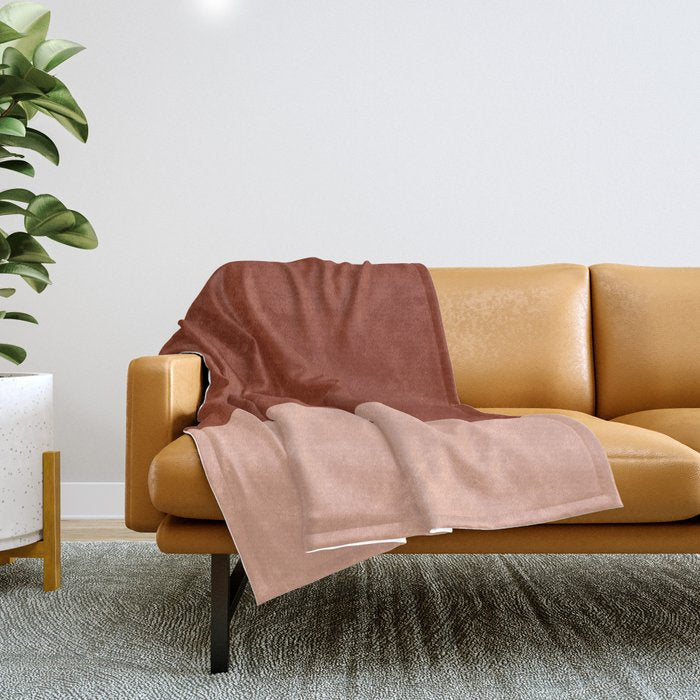 Rich Maroon Rust And Pale Salmon Color Block Throw Blanket