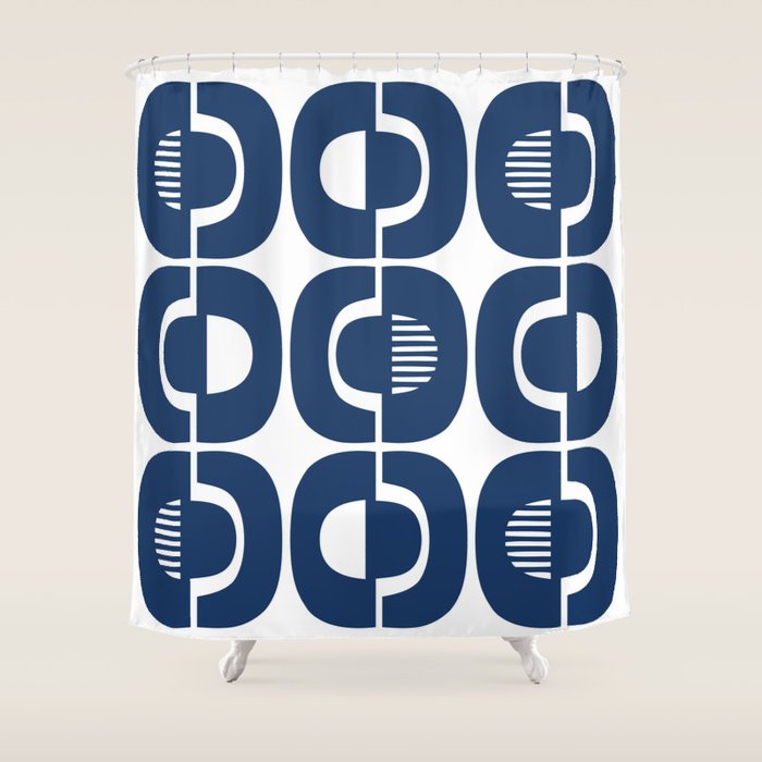 Retro Mid Century Modern Pattern 922 Navy Blue Shower Curtain