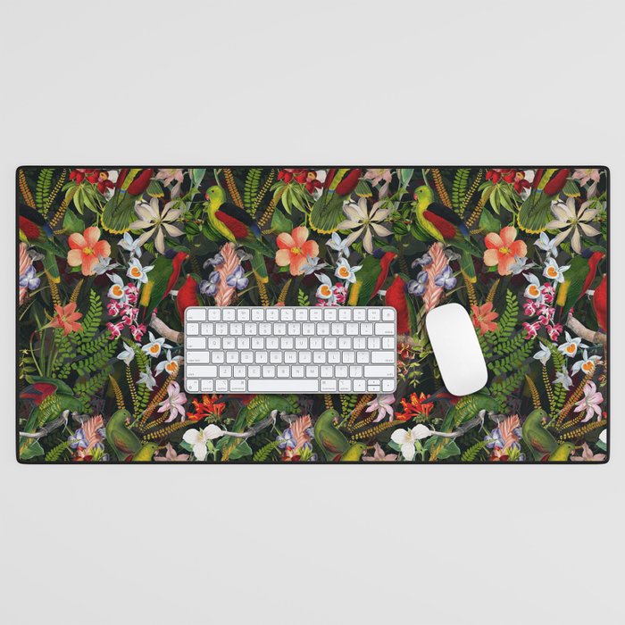 Vintage & Shabby Chic - Black Tropical Parrot Night Garden Desk Mat