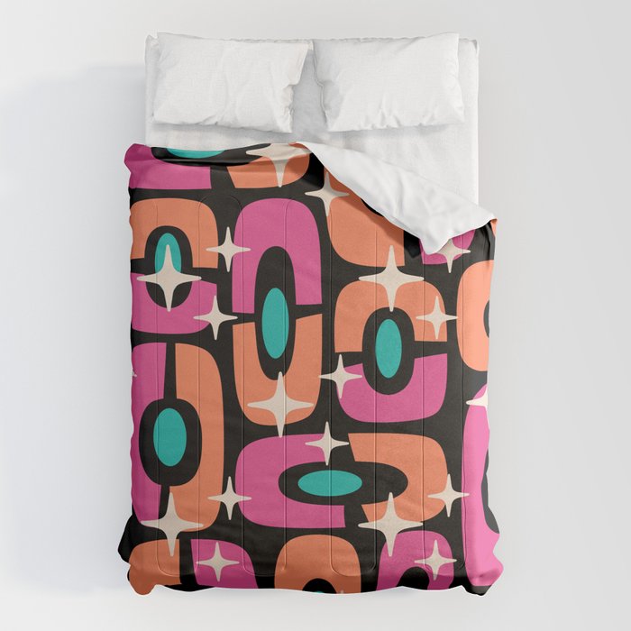 Mid Century Modern Cosmic Abstract 356 Magenta Orange Turquoise Black And Beige Comforter